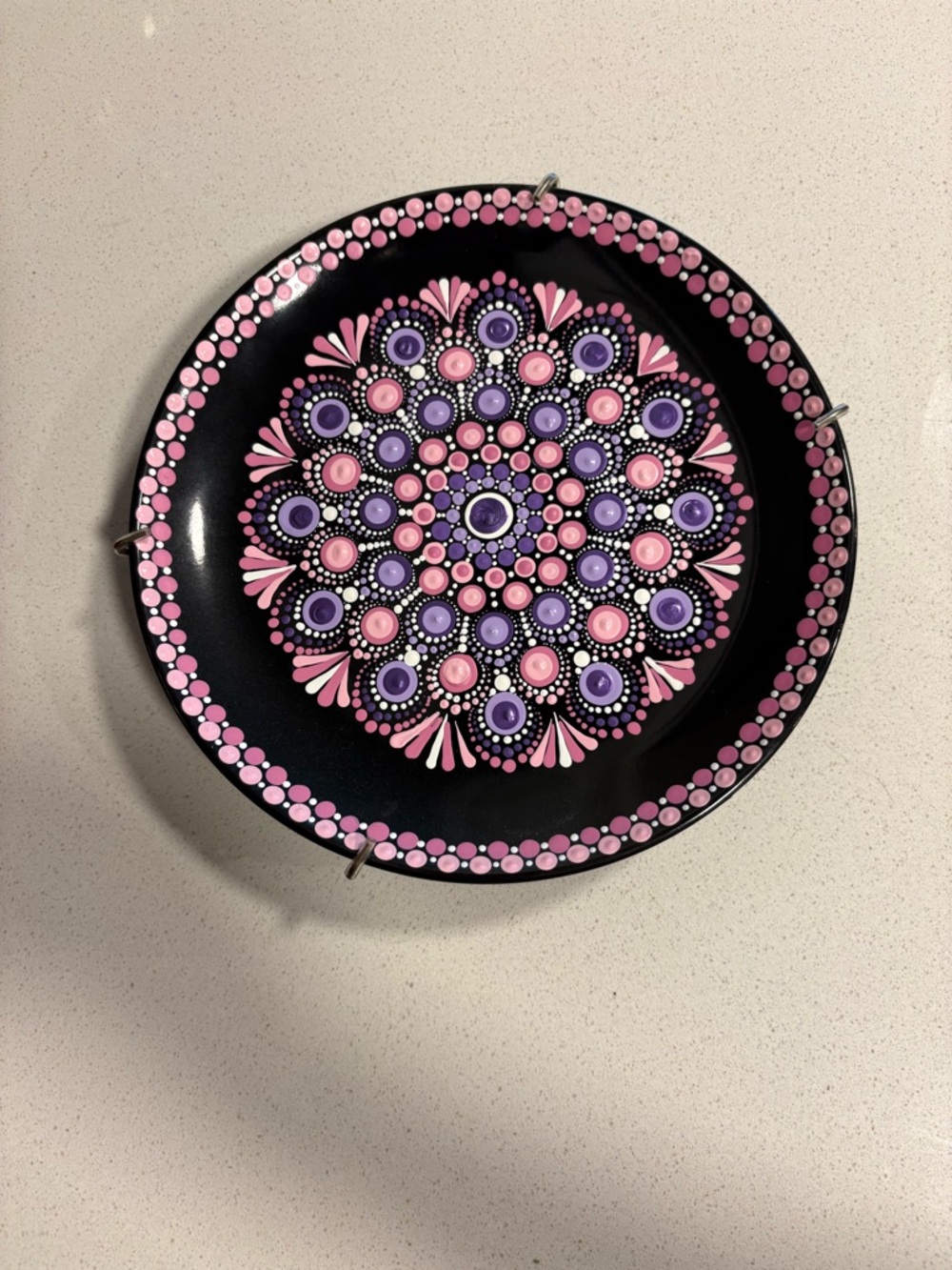 Hand-Painted Dot Mandala Plate in Pink & Purple